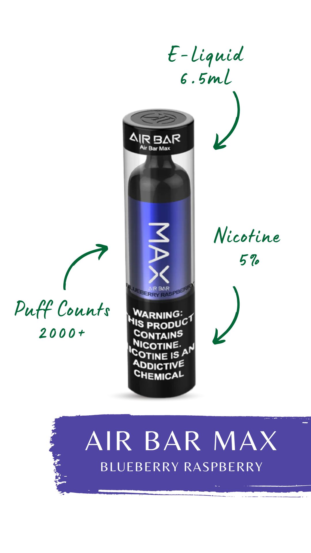 Shop Air Bar Max Disposable Vape Blueberry Raspberry Flavor 2000 Puffs From Our Online Store Fly High Smoke Shop
