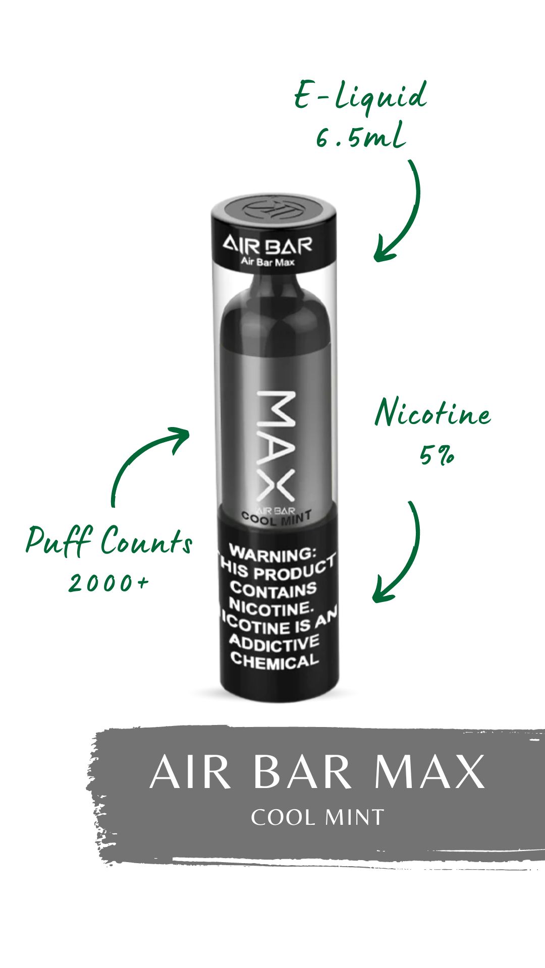 Shop Air Bar Max Disposable Vape Cool Mint Flavor 2000 Puffs From Our Online Store Fly High Smoke Shop