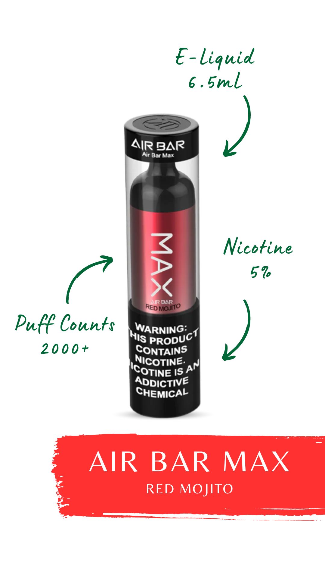 Shop Air Bar Max Disposable Vape Red Mojito Flavor 2000 Puffs From Our Online Store Fly High Smoke Shop